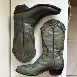 SOLD | Vintage Green Leather Dan Post Cowboy Boots Made in the USA